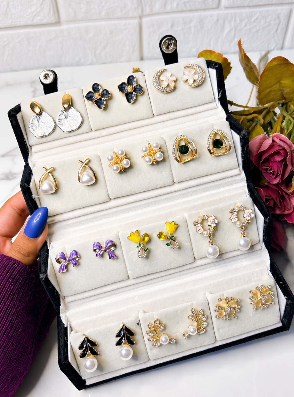 12 pairs of korean earrings with premium box
