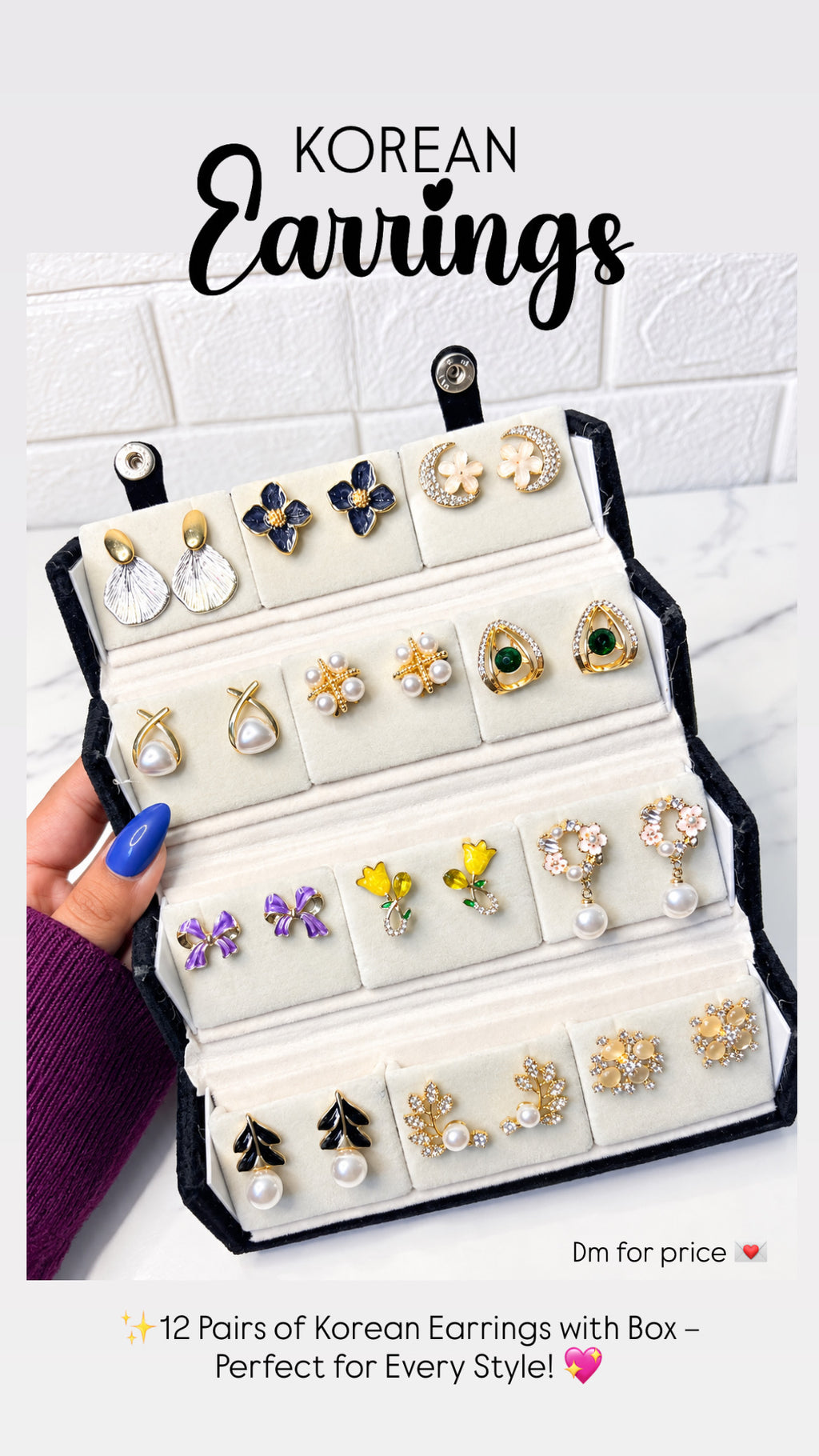 12 pairs of korean earrings with premium box